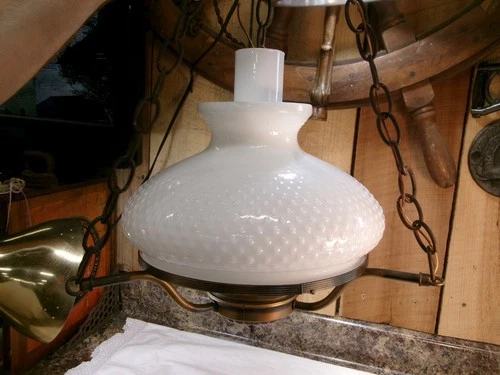 Vintage Hobnail White Milk Glass Shade Hanging Lamp Light with Globe ~ Parts