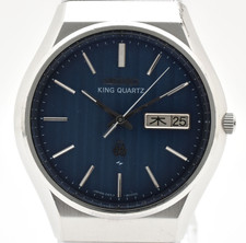 Rare! [Exc+5] SEIKO King Quartz 0853-8001 Stripe Blue 36mm Men's Watch Japan