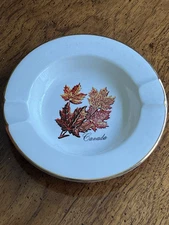 Vintage Canada Maple Leaf Ashtray  22K Gold Trim Collectable Hunnisett & Edmonds