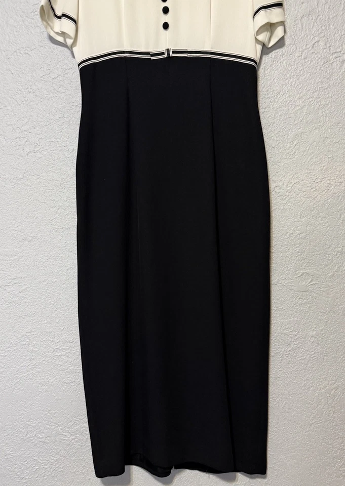 Cynthia Howie Maggy 精品衬衫 Midi 连衣裙 10 码黑色白色学院 — 第 3/4 张图片