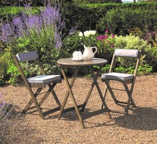 Garden Bistro Wooden Dining Set, Table 2 Chairs Folding with Cushions - Returns