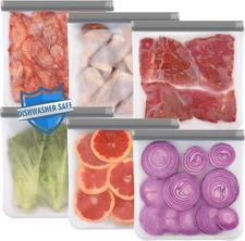 6 Pack Reusable 1 Gallon Silicone Freezer Bags, Leakproof Food Storage Bags