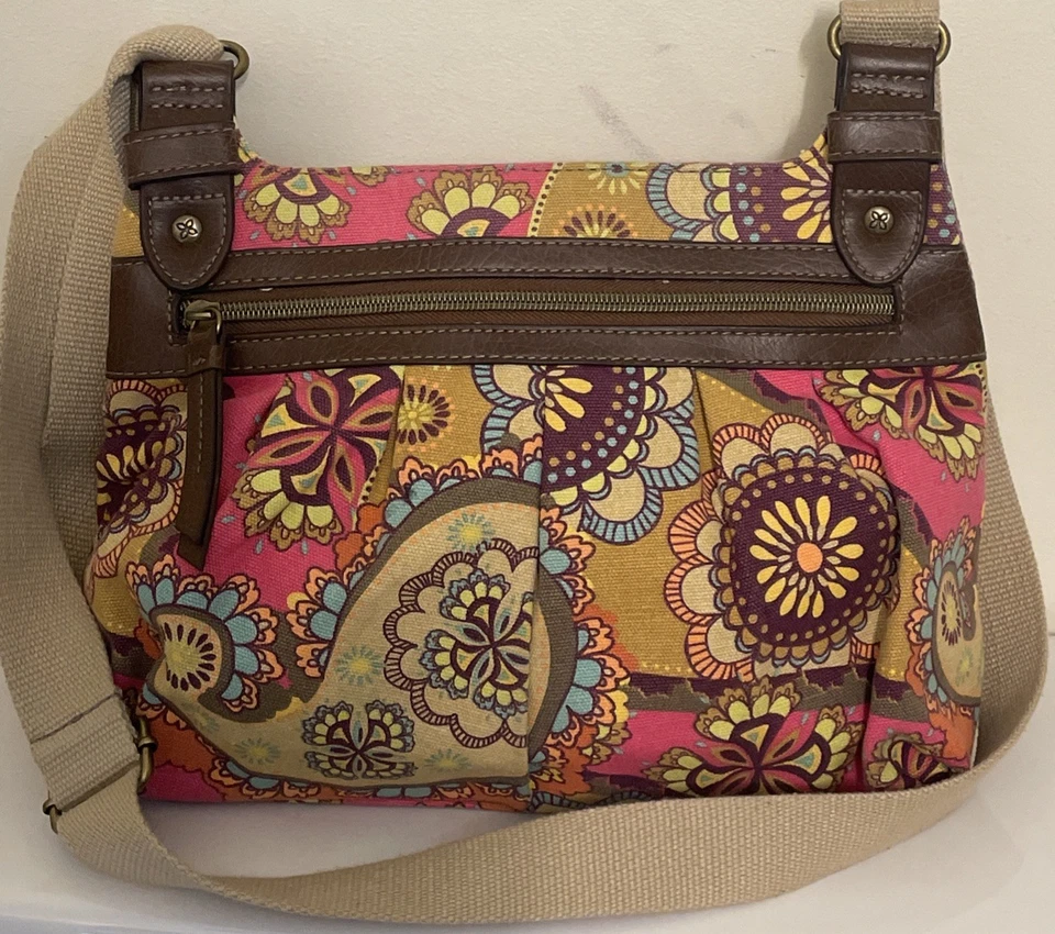 Relic By Fossil Crossbody Shoulder Bag Canvas & Leather Adjustable Paisley Purse - Image 4 of 4