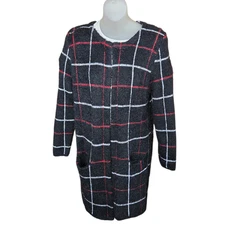 Valerie Stevens Womens Plaid Cardigan Sweater Size M Preppy Academia Coatigan