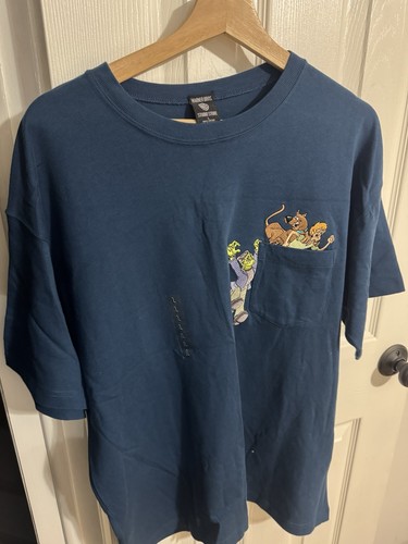 1997 Warner Bros Blue T-Shirt Scooby-Doo Shaggy Frankenstein Embroidered Pocket 