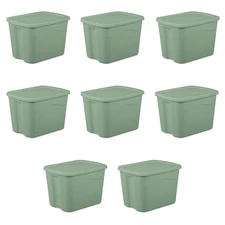 Sterilite 18 Gallon Plastic Storage Bin with Snap-on Lid, Gray, 8 Count