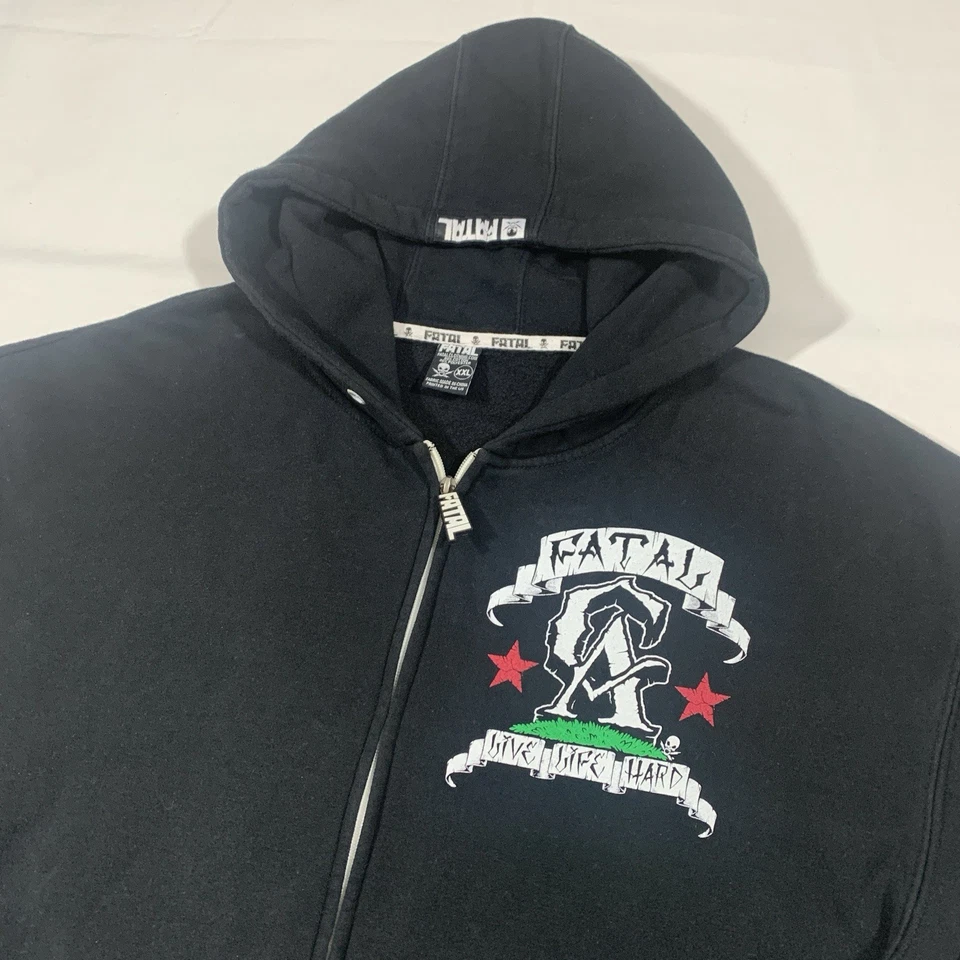 Fatal Clothing мужская XXL флисовая толстовка с капюшоном на молнии L/S California Live Life жесткая черная - Изображение 3 из 4
