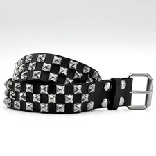3-Row Offset Pyramid Stud Leather Punk Belt by Nemesis Leather - New Deadstock