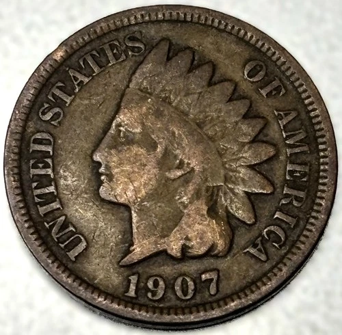 1907 Indian Head Cent Penny VG Very Good Condition 1c One Cent US Coin- 1256