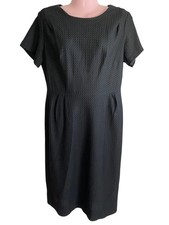 Textured Sheath Dress Womens Medium Black Short Sleeve Knee Length Lined