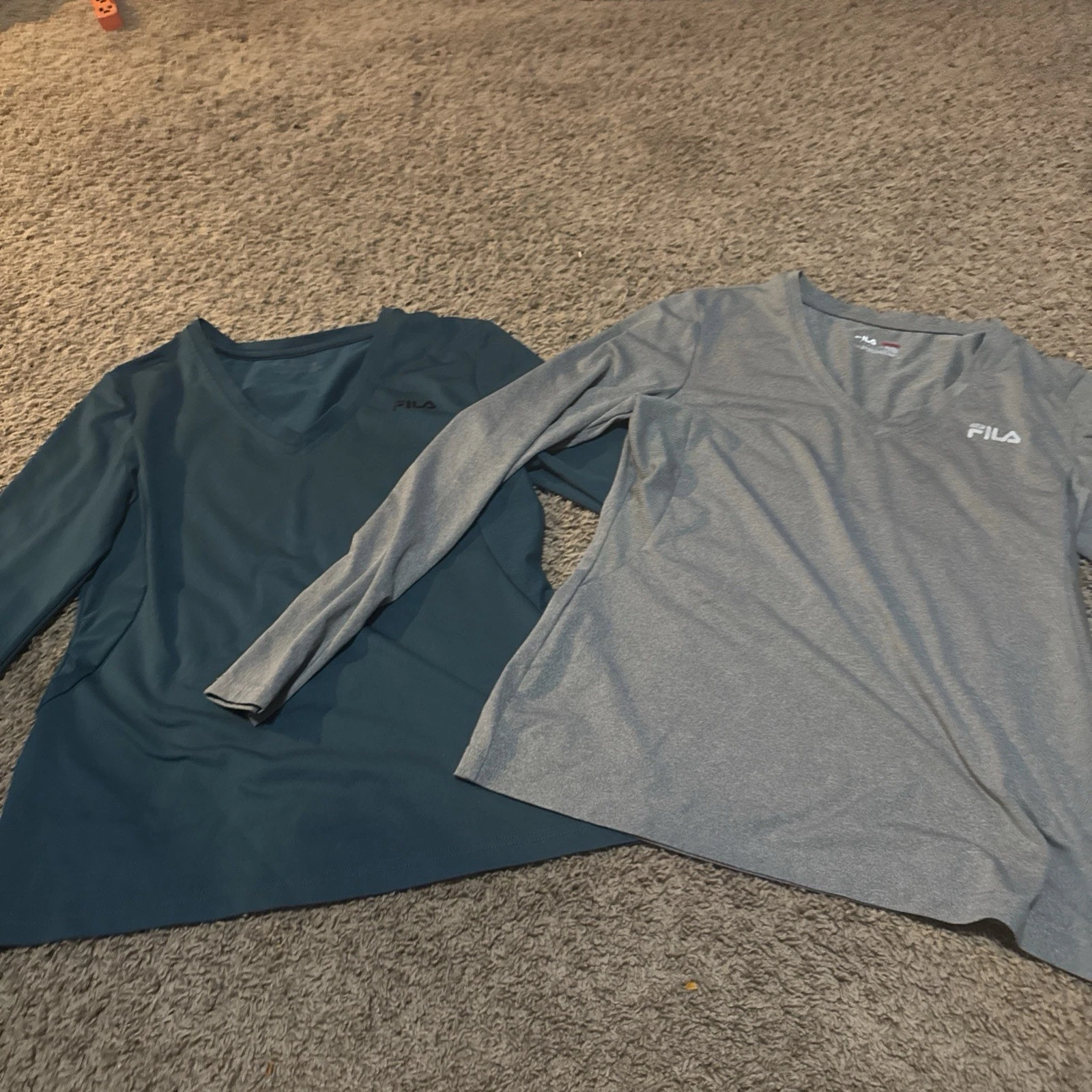 Lot Of 2 Fila Shirt Women Athletic Top Sz Large Long Sleeves V Neck Performance