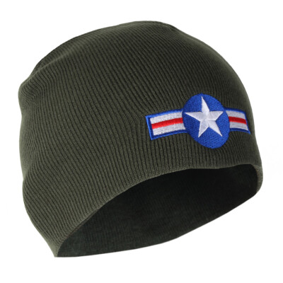 USAF Beanie Mütze - Olive US American Air Force Logo gestrickt Einheitsgröße Wintermütze