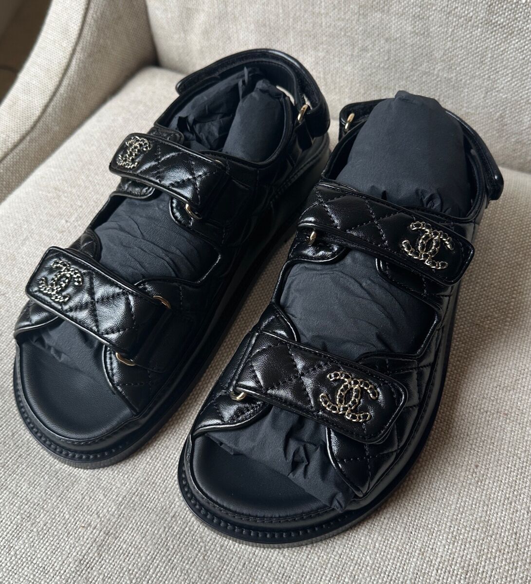 BNIB Authentic CHANEL Black Shiny Lambskin Dad Sandals 24P BNIB Authentic CHANEL Black Shiny Lambskin Dad Sandals 24P