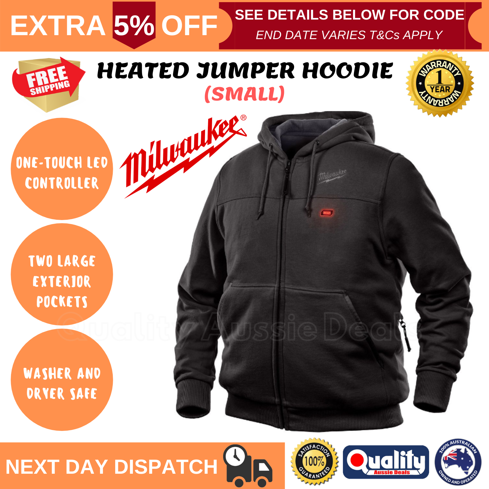 MILWAUKEE MENS HEATED JACKET 12V M12 HOODIE HEATER JACKETS BATTERY