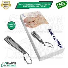 24 Pcs Professional Fingernail Clippers 2" Curved Sharp Cutter & Nail File Set