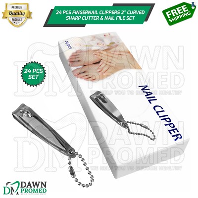 24 Pcs Professional Fingernail Clippers 2'' Curved Sharp Cutter & Nail File Set