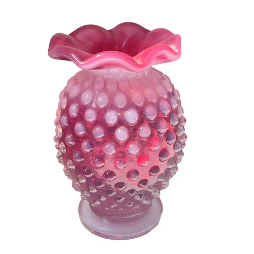 Fenton  Vintage Pink Hobnail Opalescent Glass Vase Small Decorative Collectible