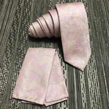 New laser Paisley Design 2.75" Inches Necktie and Pocket Square Hanky Set Pink