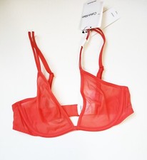 Calvin Klein Sheer Marquisette Unlined Plunge Bra Orange Odyssey QF6727 Sz 32DD