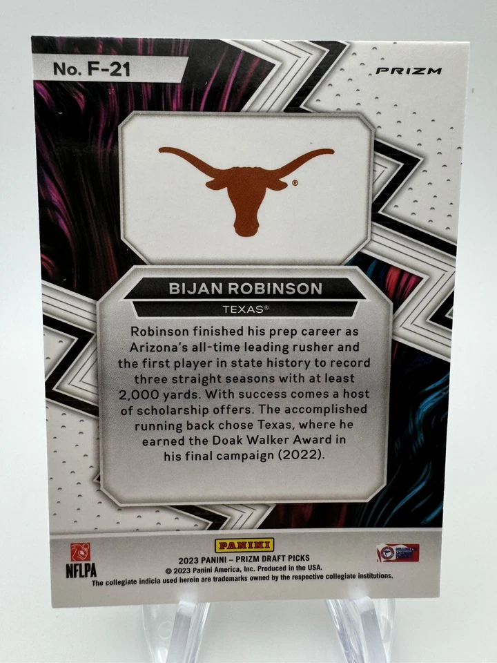 2023 Prizm Draft Picks #F-21 Bijan Robinson Gold Cracked Ice Fearless Nm - Image 2 of 2