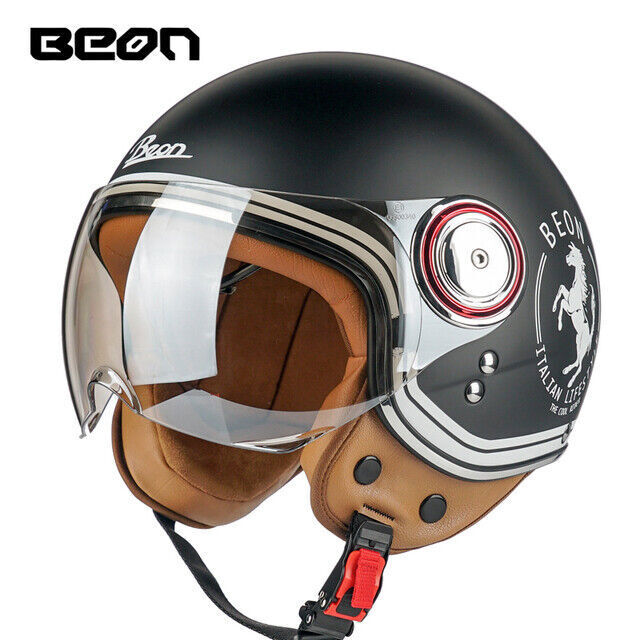 AHR Run-O Retro 3/4 Open Face Motorcycle Helmet With Removable Snap On Sun Shield Visor Dot Approved Matt Black M - Foto 13
