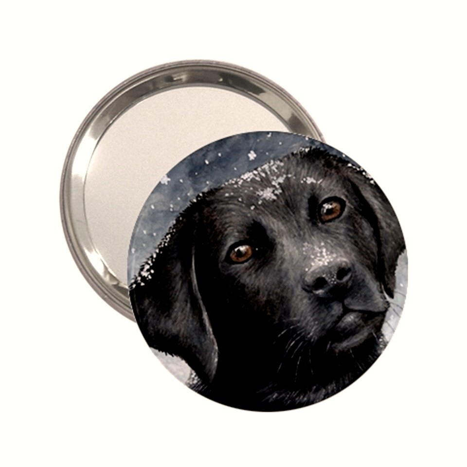 Handbag Compact Mirror Dog 100 Black Labrador accessory art painting L.Dumas-image