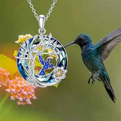 Collana Con Ciondolo Colibrì E Fiori In Cristallo – Gioiello A Tema Uccello Con Catena Regolabile - 6
