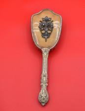 VTG 10.5" Gold tone Brass tone Nylon Bristle Vanity HAIR BRUSH Made USA