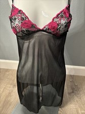 Intimates Lingerie Small Teddy Nightie Lace Sheer Pink Embroidery No Tags