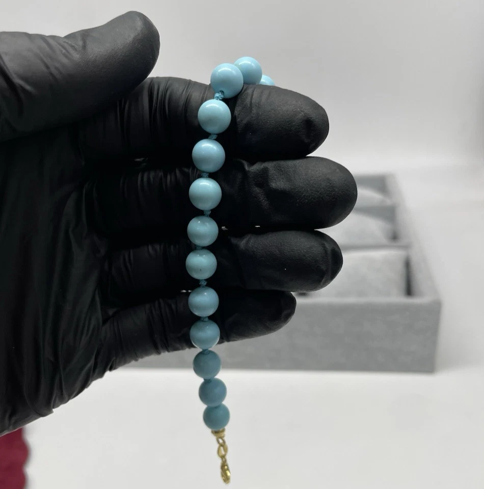 Bracciale femminile Argento 925 colore oro e pietre rotonde di turchese celeste - Immagine 3 di 4