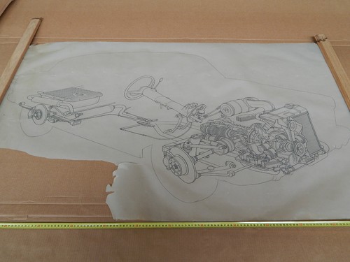 DISEGNO ORIGINALE DELL'EPOCA LANCIA FLAVIA SU LUCIDO A MATITA