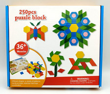 Wooden Pattern Blocks Set 250 Pcs Montessori Geometric Shape Puzzle