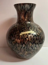Avventurina V. Nason eC.-Murano Italy Black Copper Fleck Art Glass Vase 8.75”