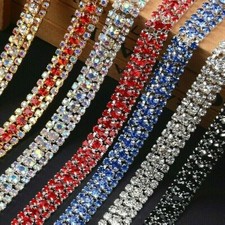 2 Yards 3-Reihige Strass-Verzierung Kette Zum Aufnähen DIY Nähen Deko Glänzend