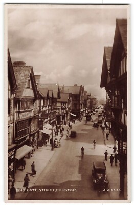 Foregate Street Chester animiertes Volk Auto Hochansicht UNP RP Postkarte BU591