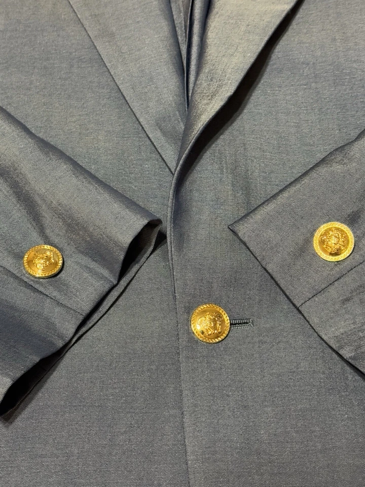 Gianni Versace Men’s 38 50IT Wool Silk Cotton Blazer Blue Italy BR - Image 3 of 4