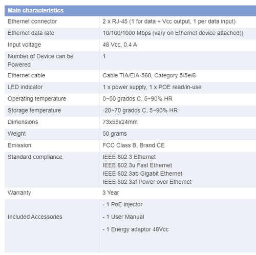 PoE Injector 802.3af 1 Gigabit Port 10/100/1000 Mbps (End-Span) POE-152 - Picture 3 of 5