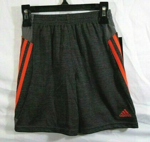 NWT Adidas Boy's Elastic Waist Shorts Gray/Orange Striped Size 4 100% Polyester - Picture 1 of 2