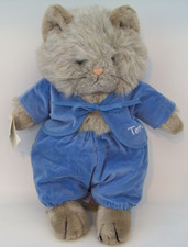 Vintage Eden Beatrix Potter 14" Tom Kitten Gray Plush Blue Velveteen Outfit Tags