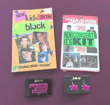 New kids On The Block Vintage Lot - Earrings Pin Stickers Book - Button Up