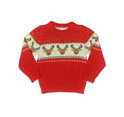 SINSAY Christmas Jumper Boys Girls New 2-10Yrs Reindeer Red Cotton