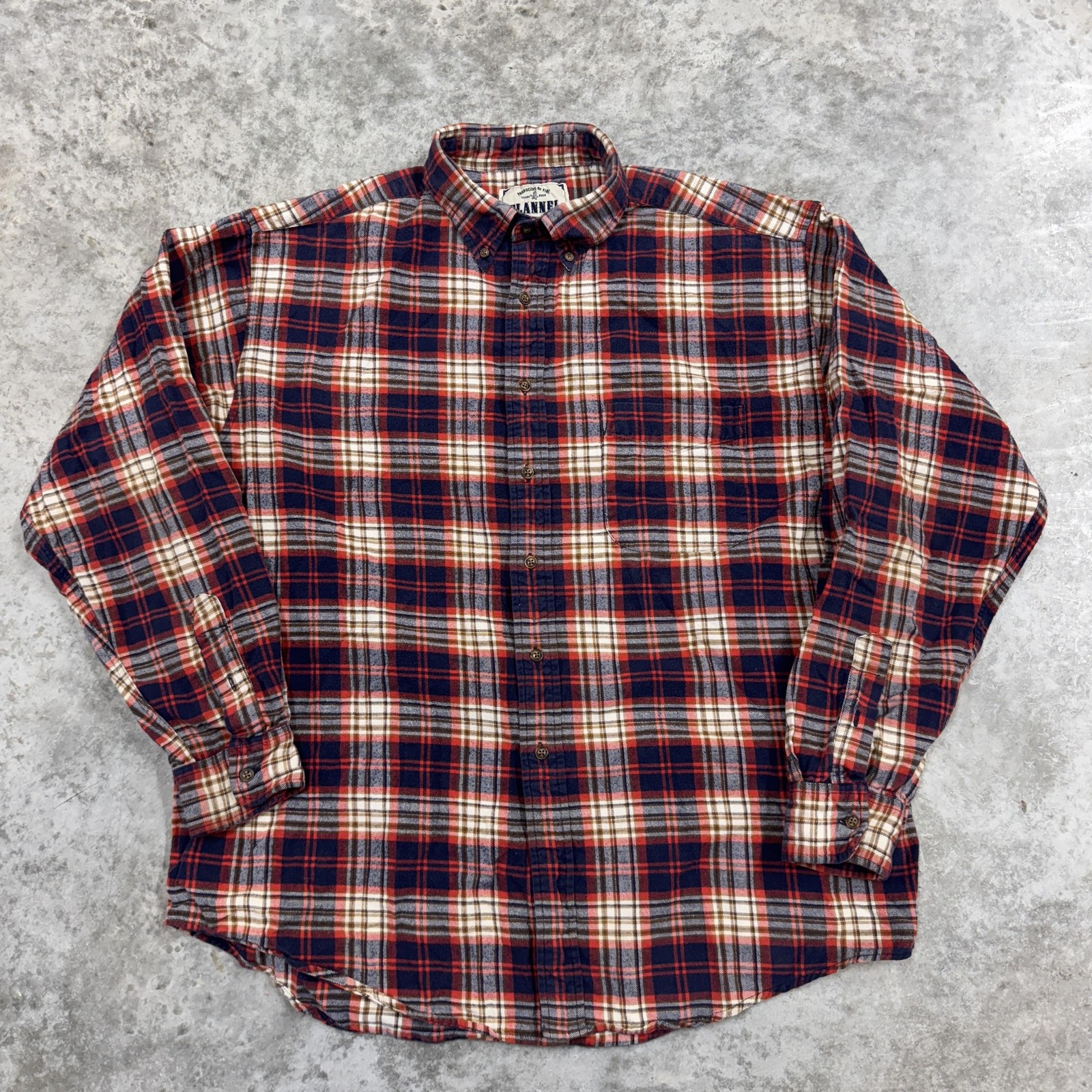 American Eagle Outfitters Shirt Mens XL Red Navy Cream Plaid Flannel Button Down