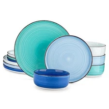  Bonita Dinnerware Sets, Plates and Bowls Set for 12 Pieces(Service for 4) Blue