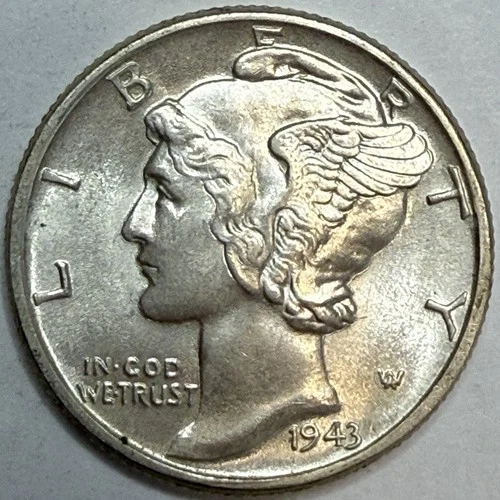 1943 Uncirculated Mercury Silver Dime Exact Coin Imaged #MERC76