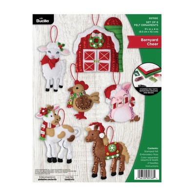Bucilla Felt Ornaments Applique Kit Set Of 6 Barnyard Cheer 89768E
