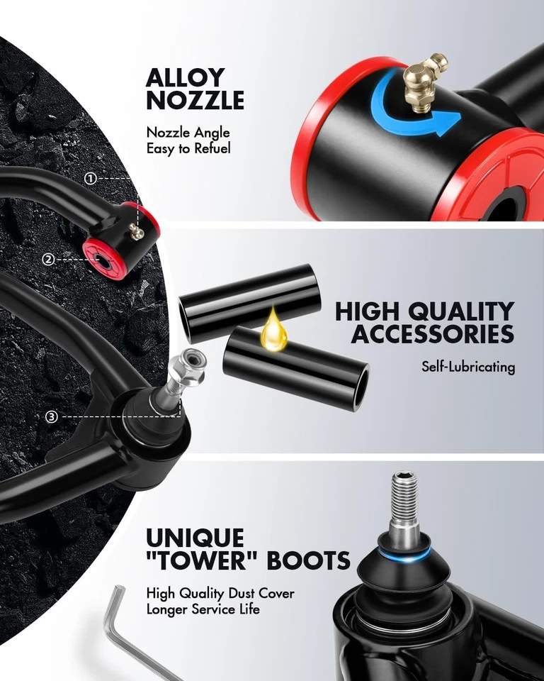 Brazos de control superiores elevación de 2-4" para Silverado 1500/Sierra 1500 2007-2018, dynofit Foto 2 de 4