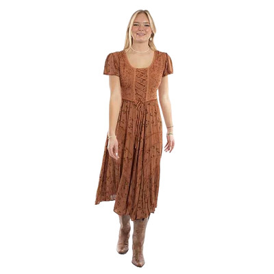 Scully Ladies Detailed Floral Western Sand brown Midi Dress HC959-SAN