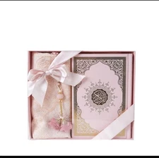 Quran Gift Set With Sejadah & Tasbeeh Pink/black/blue/beige/grey/ Gold