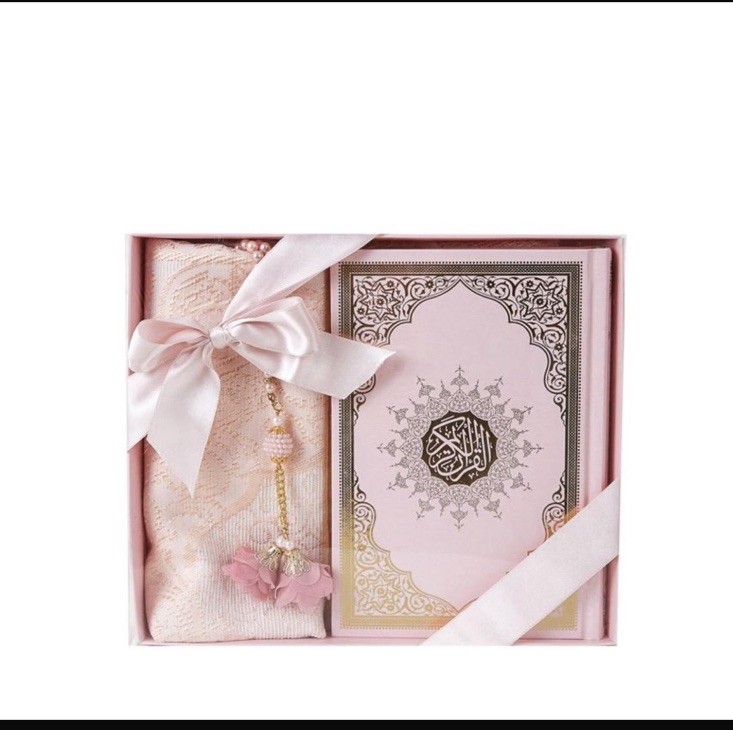 Quran Gift Set With Sejadah &Amp; Tasbeeh Pink/Black/Blue/Beige/Grey/ Gold