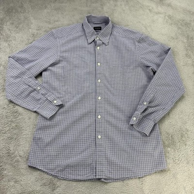 Ermenegildo Zegna Shirt Mens Large Blue Gingham Seersucker Cotton Office Casual